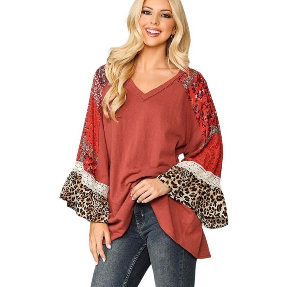 📂 Bohemian Chic Breezy Patchwork V-Neck Top